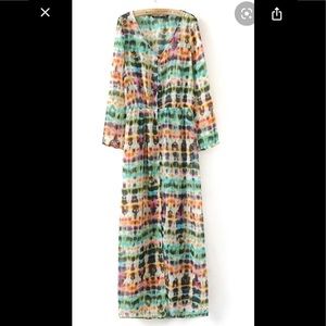 Watercolor pattern cardigan dress